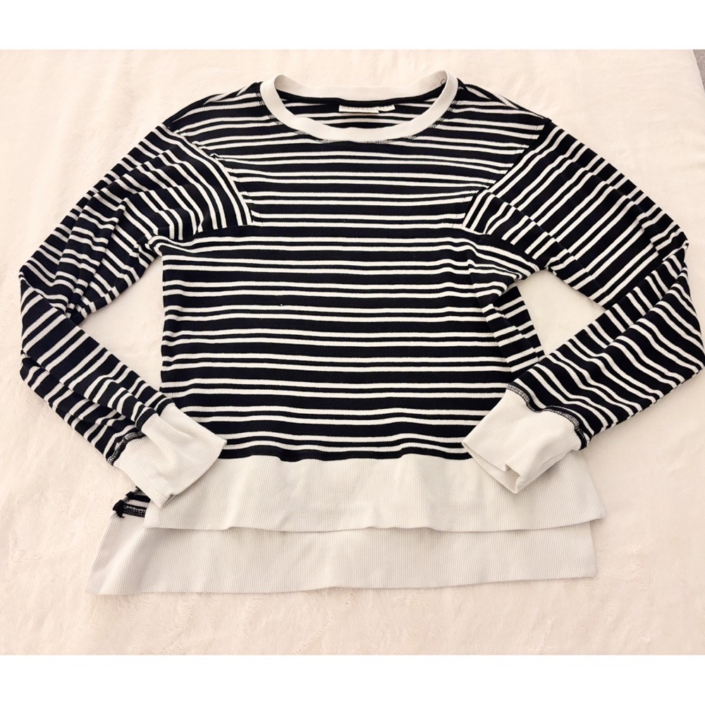 Maeve Striped Black and White Hem Long Sleeve Top Small
